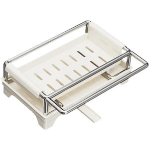 IEUDNS Sponge Holder for Kitchen Sink Stainless Steel Home Decor Detachable Soap Dispenser Organize Dishcloth Rack with Drain Tray, Beige