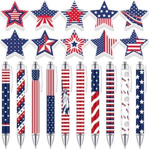 Fullhawl 40 Pcs Patriotic Sticky Notes and Pens Bulk, 20 Star Shape Note Pads to Do List, 20 American Flag Ballpoint Pen 1.0 mm Black Ink Pens Stationery for Home Office Supplies, 3.15 x 3.15 inches