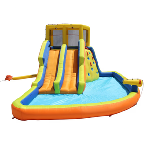 Banzai Giant Inflatable Double Drench Park with Pool, Slides & Climbing Wall Playset