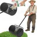 Compost Spreader 24in Peat Moss Spreader - U Shaped Comfortable Handle & Adjustable Height Powder-Coated Metal Mesh Hand Fertilizer Spreader for Garden Yard Lawn Care
