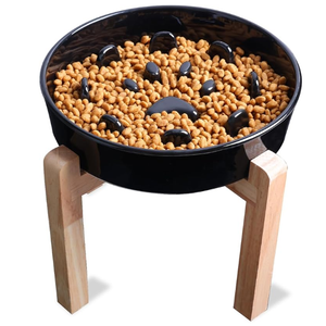 Dog Slow Feeder Bowl with Stand, Round Ceramic Pet Food Bowl for Medium Breed, Fun Raised Dog Bowls to Slow Down Eating (Grey)