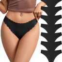 SHARICCA Womens Seamless Thongs No Show Underwear Soft Ribbed Invisible Panties Wave Edge Multi Pack (Large, 7p04 - All Black)