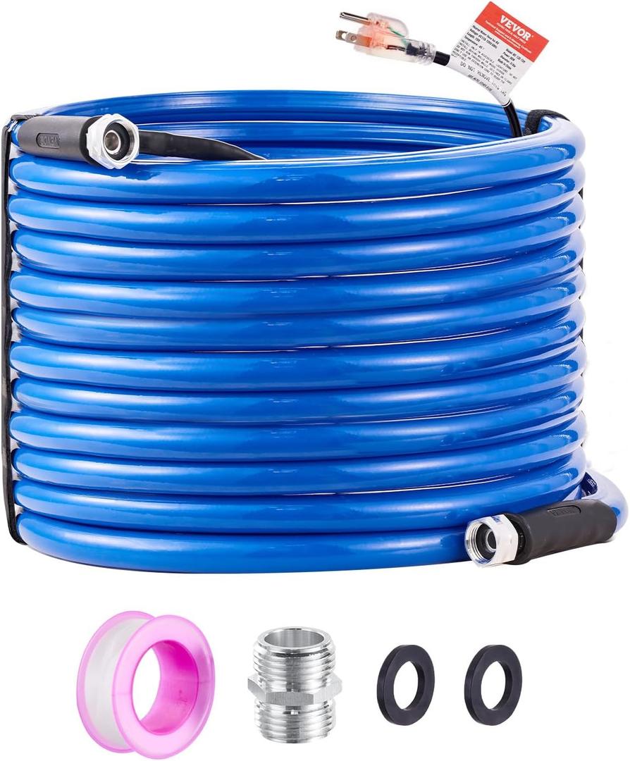 VEVOR 100ft Heated Water Hose for RV, Heated Drinking Water Hose Antifreeze to -45F, Automatic Self-regulating, 5/8" I.D. with 3/4" GHT Adapter, Lead and BPA Free