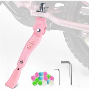Kickstand for Kids Bike for 16 18 20 Inch Adjustable Folding Center Mount Children's Bicycles Pink Aluminium Alloy Bike Kick Stand Easy Install
