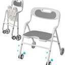 Rolling Shower Chair, Lockable Wheels, Adjustable Height, 400 lb, Aluminum
