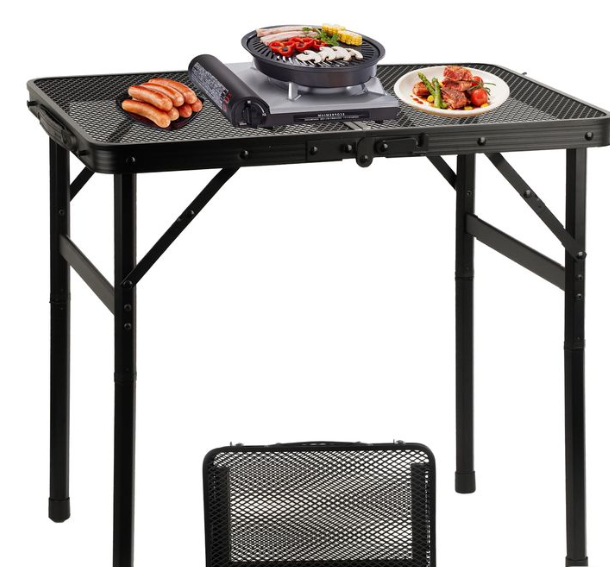 COSYAWN 3x2 FT Portable Medium Folding Grill Table with Mesh Desktop, Aluminum Lightweight Height Adjustable Outdoor Picnic Table for Camping BBQ Garden Party