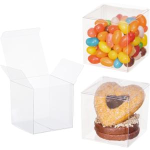 TEMLQPACK 100 Pack 2x2x2 Inch Plasric Clear Macaron Boxes, Treat Boxes, Chocolate Truffle Boxes, Bakery Boxes For Dessert Candy Cookies Mini Cupcake Packaging Christmas Wedding Favors, Baby Shower