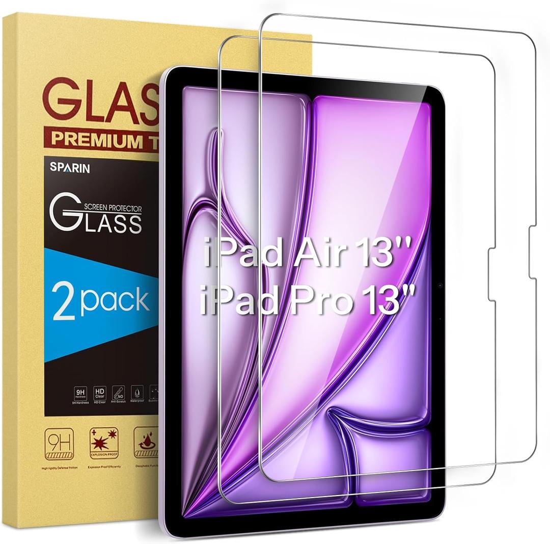 SPARIN Screen Protector for iPad Air 13 Inch M4 2026 & M3 2025 & M2 2024 (8th/7th/6th Generation) & iPad Pro 13 Inch M5/M4 (8th/7th Gen), Case Friendly, 2 Pack Tempered Glass, Support Apple Pencil