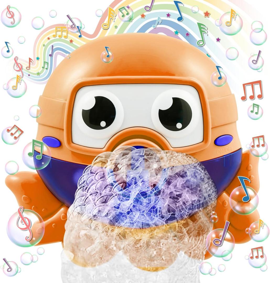 Chuchik Bubble Bath Maker for The Bathtub. Blows Bubbles and Plays 24 Childrens Songs  Baby, Kids Bath Toys Makes Great Gifts for Toddlers  Sing-Along Machine (Orange Octopus)