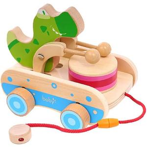Baby Gift Wooden Toddler Pull Toy, Crocodile Drum Tapping Children's Toy, Baby dragging and Learning to Walk, Rope Traction Rope Crawling for Toddlers Ages 1+
