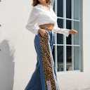 Womens High Waisted Jeans Cheetah Print Pants Wide Leg Jeans Leopard Pants Straight Leg Women Baggy Jeans Y2k (Blue, S)