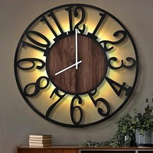LEIKE Large Wall Clocks with Night Light Battery Operated, Silent Non Ticking, Rustic Modern Big Wood Clock for Living Room, Bedroom, Kitchen, Farmhouse, Office, Home Decor-32 Inch(Black-Arabic Number)