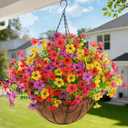 Artificial Flowers Hanging Baskets, 12 Bundles Faux Flower Outdoor Hanging Basket Spring Summer Decoration, Fake Flowers Plants for Porch Patio Balcony Home Yard Decor