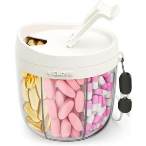 Cute Pill Dispenser with 7 Large Compartments, Portable Pill Bottle Organizer with Wide Opening for Easy Use, Anti-Mix Pill Organizer for Travel, BPA-Free Pill Container, White