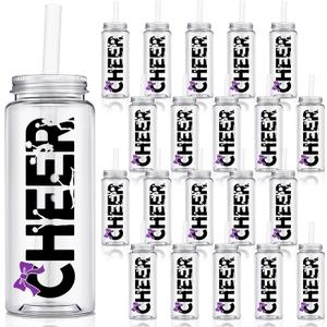 Pickmesh 24 Pcs Cheerleading Gift Cheerleader Tumbler Cups with Lid and Straw, 14 oz Reusable Plastic Cheer Water Bottle, Cheerleader Gifts Bulk for Women Girl Team(Purple)