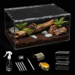 XLarge Reptile Terrarium Kit,Escape Proof Tarantula Enclosure,PC Starter Hermit Crab Tank,Spider Habitat for Praying Mantis Cage,Insect Housing,Lizard,Gecko Container,Bearded Dragon Vivarium