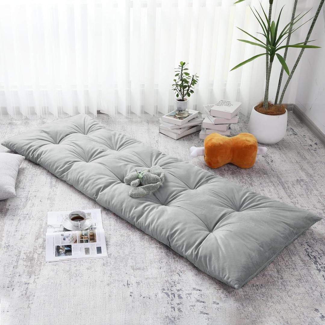 BALAPET Floor Lounger Pillow, Foldable Light Thick Tufted Floor Pillow Cushion with Elasticized Webbing for Easy Storage, Floor Lounger for Meditation, Playing, Yoga, Reading, Sleeping(Light Gray)