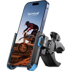 Lamicall Motorcycle Bike Phone Mount - [1s Quick Release] Bike Cell Phone Holder Clip, Bicycle Scooter Handlebar Clamp, for iPhone 17 16 15 14 Pro Max, Galaxy S25 S24 Ultra, 4.7-7" Phones, Blue