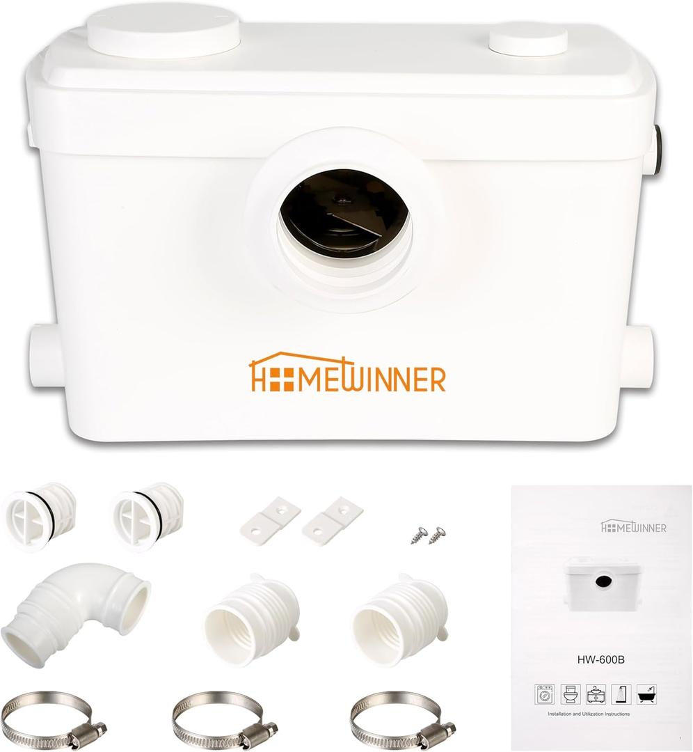 Macerator Pump 600W Toilet Upflush Sewage Grinder Pump System up to 30 ft for Basement Full Bathroom and Off-Grid RV Home Toilets Shower Laundry Sink Sewer Sump Pumps Waste Water Disposal Marine House