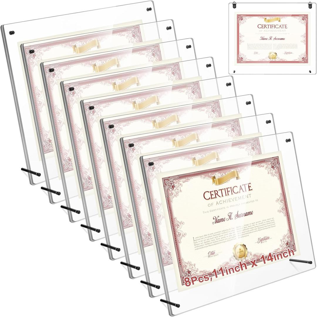 Thyle 8 Pcs Acrylic Photo Frame 11x14'' Clear Floating Picture Frame for Wedding Photos Art Prints Photography Gallery Wall Display Hanging or Tabletop for Living Room Hallway or Entryway (Black)