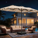 AreShark 15FT Outdoor Patio Umbrella with Crank, Large Rectangular Market Umbrella, Double-Sided Outdoor Umbrellas with Cross Base & Sandbag for Porch, Lawn, Pool, Backyard, Beige