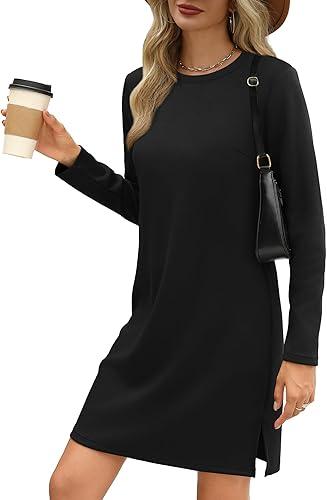 SAMPEEL Dresses for Women 2024 Casual Long Sleeve Dress Trendy Fall Fashion Cozy Travel Airport Outfits (Small, Camel Color)