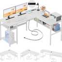 Unikito Reversible L Shaped Computer Desk with Magic Power Outlets and USB Charging Ports, Sturdy Corner Desk with Storage Shelves, Durable Work Desk for Home Office, Easy to Assemble, White