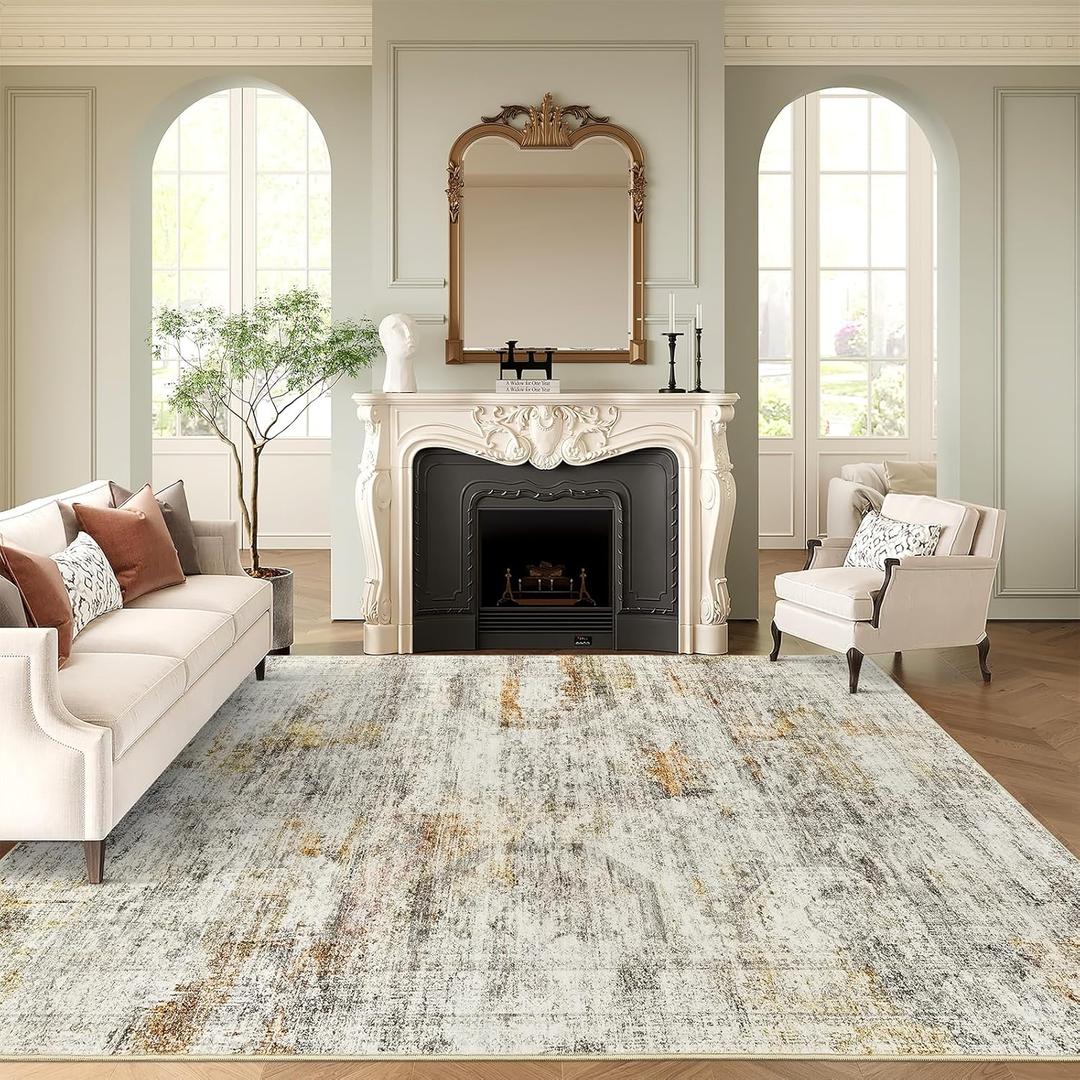 Washable Area Rug 8x10, Large Soft Abstract Rugs for Living Room Vintage 8x10 Area Rugs for Bedroom Dining Room Non-Slip Stain Resistant Under Table Gray Rust Rug Washable Area Rug 8x10, Large Soft Abstract Rugs for Living Room Vintage 8x10 Area Rugs for Bedroom Dining Room Non-Slip Stain Resistant Under Table Gray Rust Rug