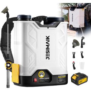 JESIMAIK 4.8 Gal Backpack Sprayer Battery Powered with 4.0Ah Battery
120 PSI Handle-Mounted Pressure Control, Telescopic Wand & 5 Nozzles for Lawn, Garden, Weed & Pest Control