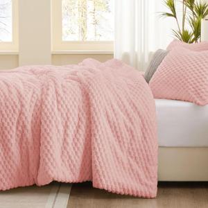 Fluffy King Comforter Set - Luxury Fuzzy Brushed Plaid Pattern Bedding Comforter Sets, Fluffy Velvet Comfort Set Pink, 3 Pieces, Soft Winter Comforter King (King(102"x90"))