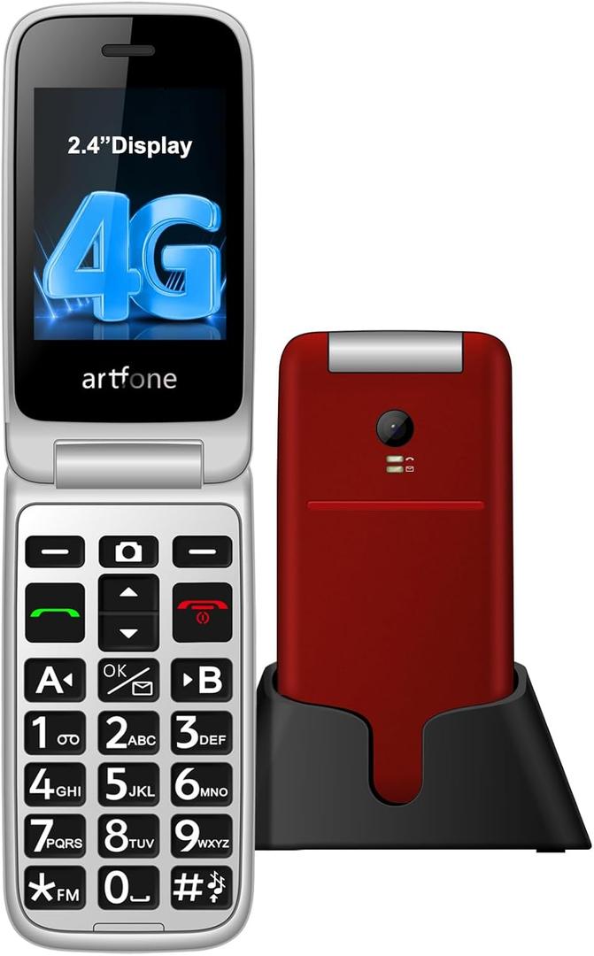 G3 Pro Red - 4G LTE Flip Phone for SeniorsUnlcoked Flip Phone with SOS ButtonLoud SpeakerCameraTalking ClockPhoto Speed Dial Hands-freeDumb PhoneCharging DockExtended Battery Life