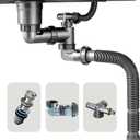 Single Sink Kitchen Sink Drain Kit Space Saving Flexible Drain Pipe Flexible P-Trap Drain Strainer with 3-1/2 Inch Sink Drain Assembly Kit 304 Stainless Steel (Gray)