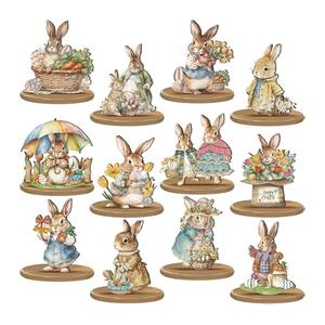 Wesiti 12 Pcs Easter Table Decorations Easter Bunny Wooden Table Centerpieces Vintage Rabbit Tabletop Signs Rustic Farmhouse Decorative for Spring Home Office Tiered Tray Decor Party Favor Supplies