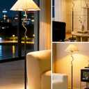Gold Floor Lamp with Pleated Linen Lampshade, Modern Flower Floor Lamp for Living Room Arc Standing Lamp for Bedroom Office Dining Room