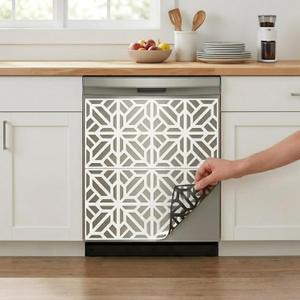 Magnetic Dishwasher Cover 23 x 26 Inch (2-Pack Panels), Matte White Geometric Lattice Design, Flexible Magnetic Vinyl, Scratch Cover, Removable No Tools Kitchen Decor Panel
