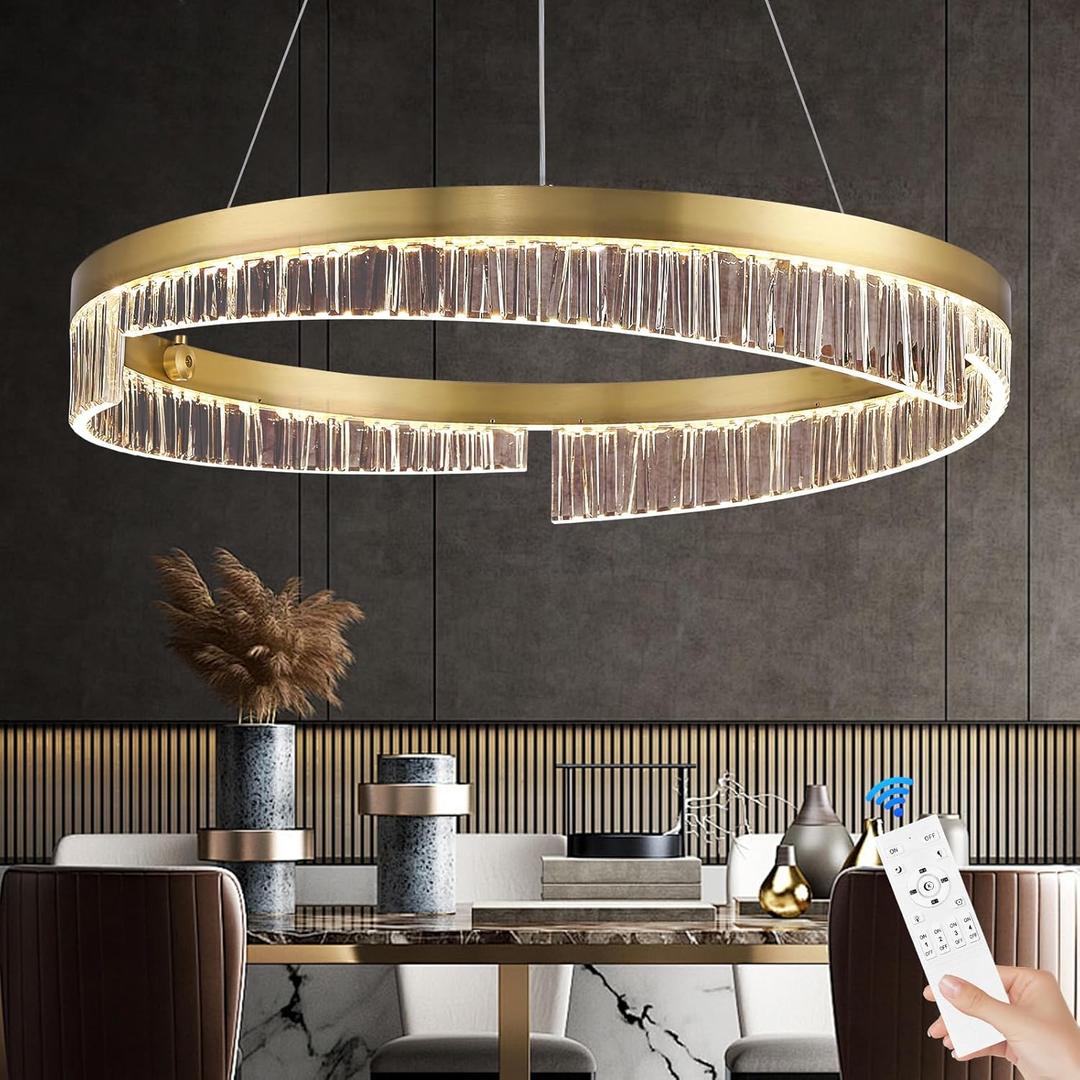 Gold Chandelier 24Modern LED Chandeliers Dimmable 1 Ring Flush Mount Chandelier LED Pendant Light with Remote Control for Living Room Bedroom Dining Room