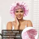 2 x Satin Bonnets Silk Bonnet for Sleeping Women Hair Bonnet for Curly Hair Sleep Cap Reversible Double Layer Bonnets with Tie Band (Bean Paste Pink Bonnet + Satin Scrunchies) (7-7 3/8)