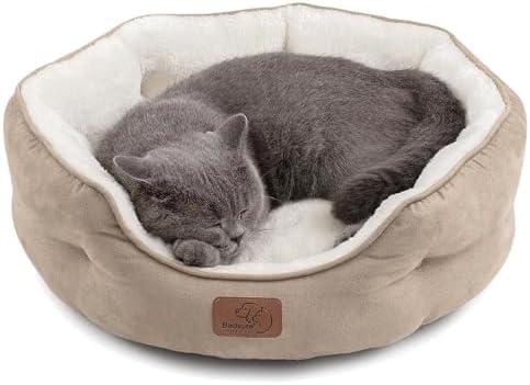 Bedsure Dog Beds for Small Dogs - Round Cat Beds for Indoor Cats, Washable Pet Bed for Puppy and Kitten with Slip-Resistant Bottom, 20 Inches, Camel