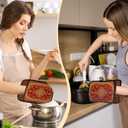 Boho Vintage Oriental Floral Pot Holders 2 Pack Set, Red and Gold Antique Rustic Flower Heat Resistant Oven Hot Pads for Kitchen Countertop Baking066 Potholder