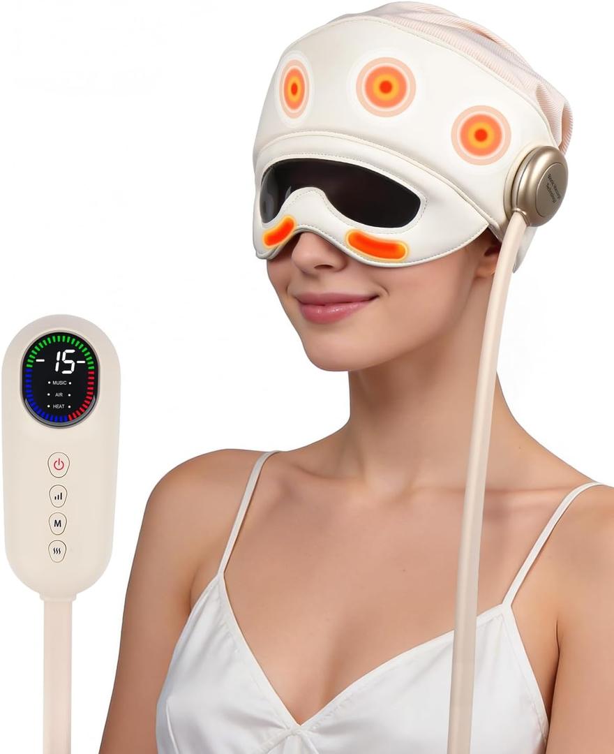 Head and Eye Electric Massager, Eye Massager with Heat | White Noise Helps You Sleep, 5 Zone Kneading, Rechargeable, 3 Temperature Settings