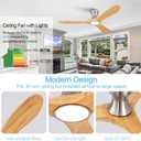 52 Inch Wood Flush Mount Ceiling Fans with Lights and Remote, Dimmable 3 Blade Wood Bedroom Ceiling Fan with Lights Low Profile Ceiling Fans with Light Outdoor Ceiling Fan for Patios Bedroom