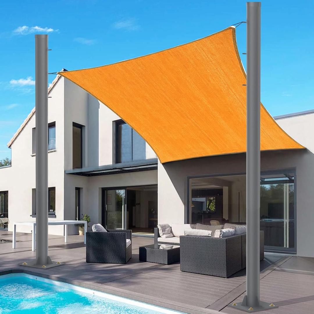 2 Pack Sun Shade Poles 10Ft Shade Sail Poles with Flat Base 2.4" Diameter Heavy Duty Shade Sail Post with 3 Rings for Garden Yard Backyard Ground Grassland
