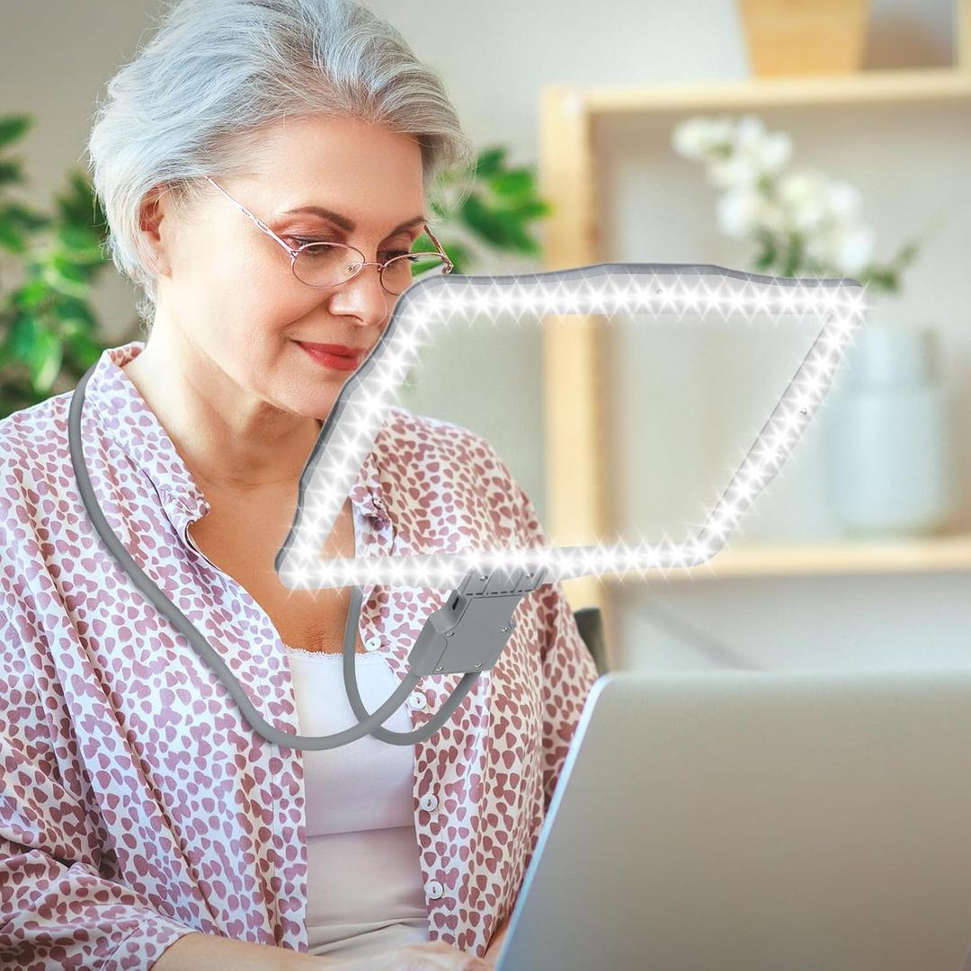 Large Hands Free Magnifying Glass with Light 50 Ultra-Bright LEDs Neck Magnifying Glass with Light Horizontal and Vertical Viewing with Flexible Gooseneck for Reading Sewing Repair Seniors Beading