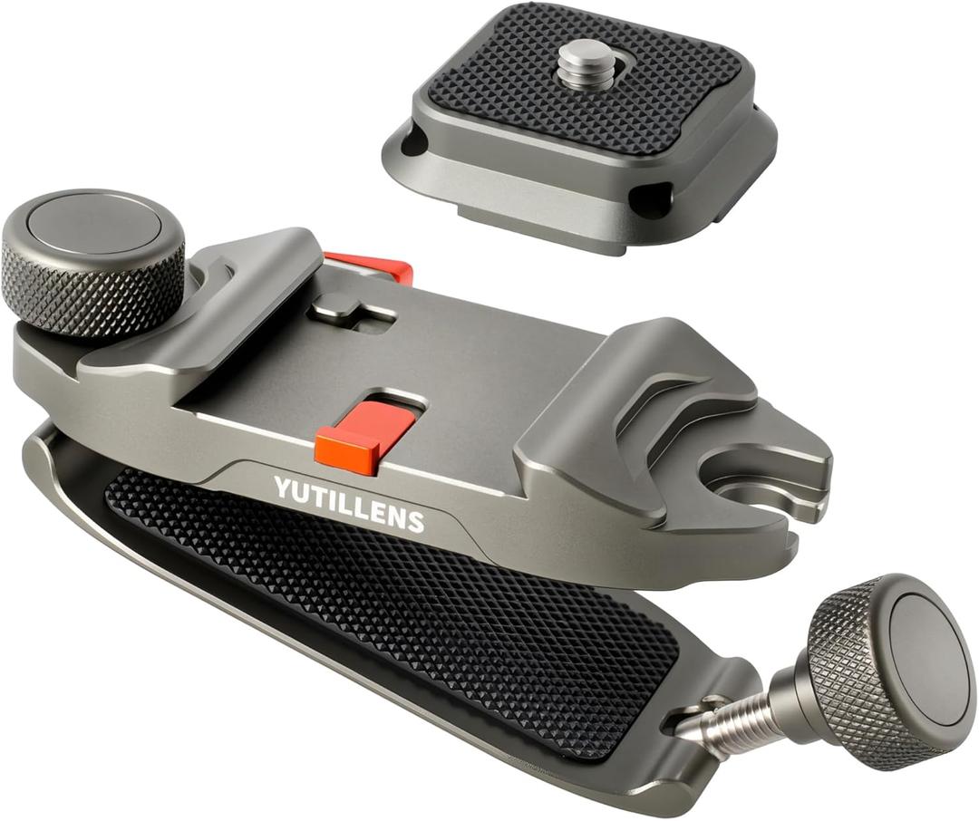 Camera Backpack Clip with Arca-Style Quick Release and Anti-Drop Dual-Lock, Max Load 66 lb Aluminum Clip for Mirrorless/DSLR Cameras, Hands-Free for Hiking Travel and Street Photography