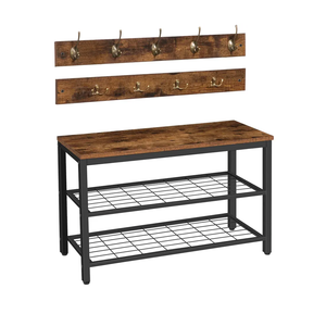 HOOBRO Coat Rack Shoe Bench Set, Entryway Shoe Rack with Coat Hooks, Coat Hat Bag Hanging Organizer, Industrial Design, Easy Assembly, Rustic Brown and Black BF07MT01