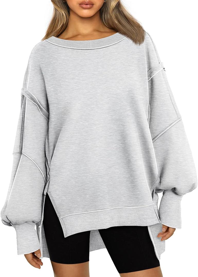 Trendy Queen Womens Oversized Sweatshirts Hoodies Crewneck Shirts Fall Outfits Teen Girls Y2k Winter Clothes (X-Large, Grey)