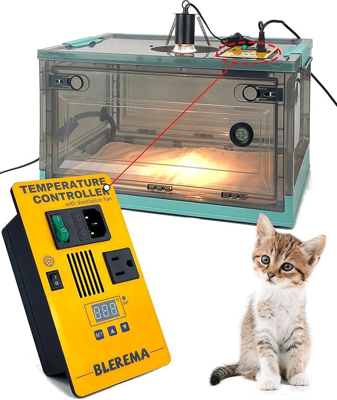 Puppy Incubators with Heatining and Oxygen Tube for Newborn Animals. Incubator for Puppies are Equipped with Heat Lamp, Dimmer Light Sockets, Thermohygrometer, Reusable Waterproof Pads