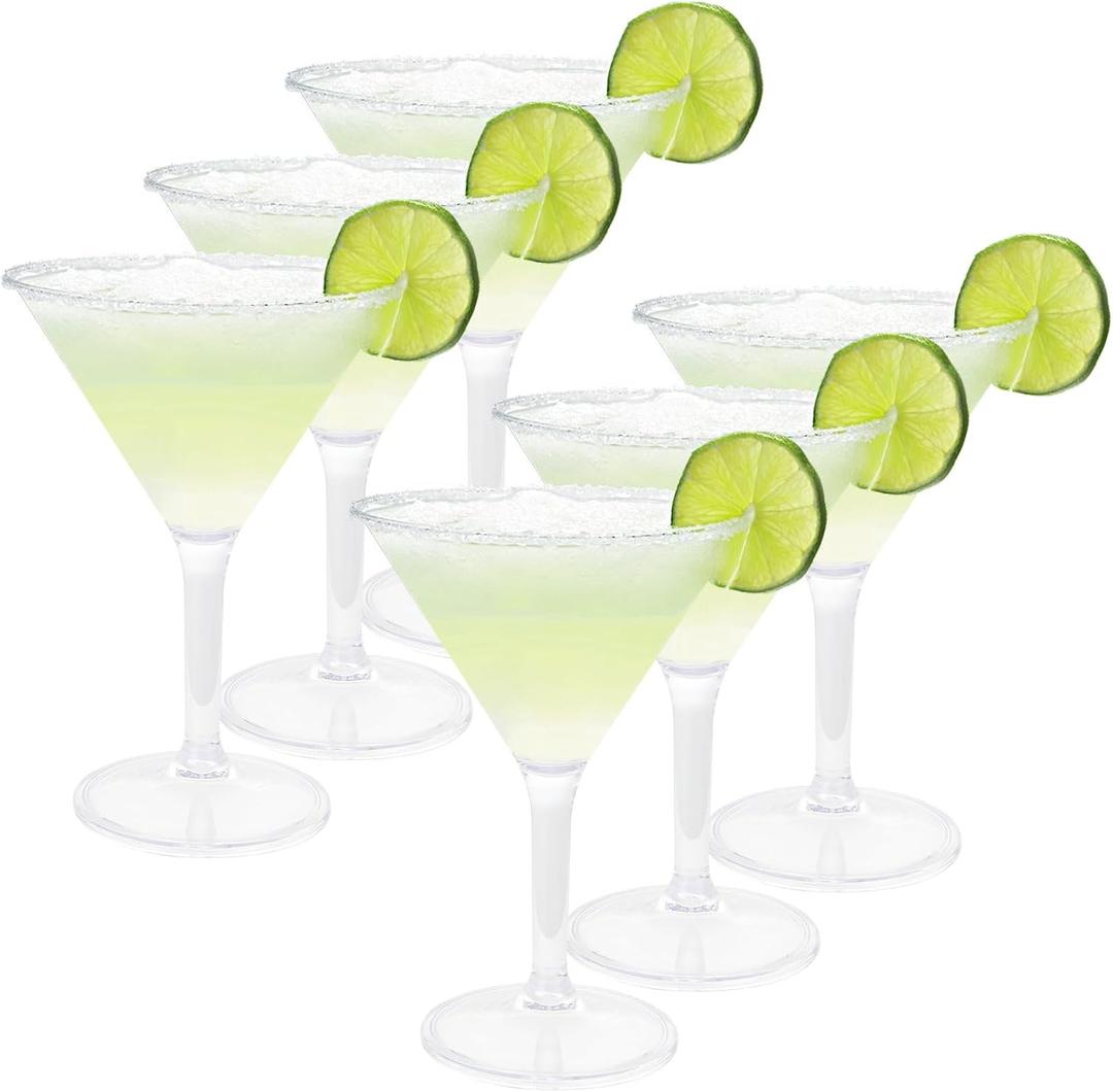 6PCS Plastic Martini Glasses Reusable Plastic Cocktail Glasses 9.5oz Unbreakable Clear Martini Glasses for Home Bar Restaurant Party Supply