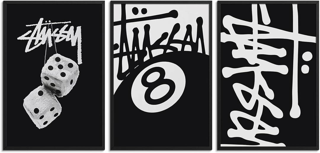 Trendy 8 Ball Black And White Wall Art Minimalist Dice Poster Y2k Urban Pop Canvas Print Set Of 3 Teen Room Dorm Wall Decor For Bedroom Living Room Office 8X12 in Unframed