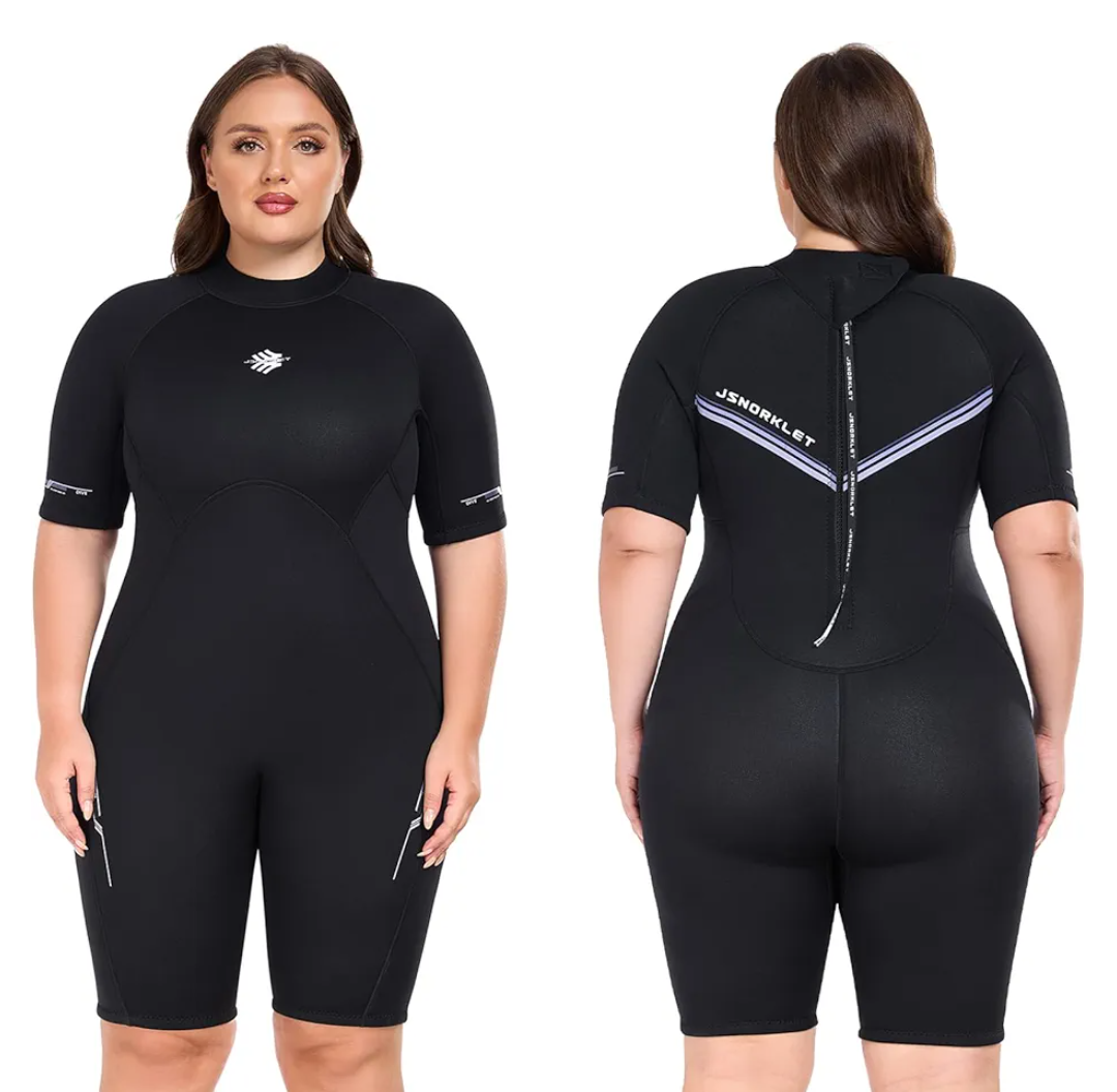 Plus Size Wetsuit for Women and Men, 3mm Back Zip Shorty Wetsuit, XL